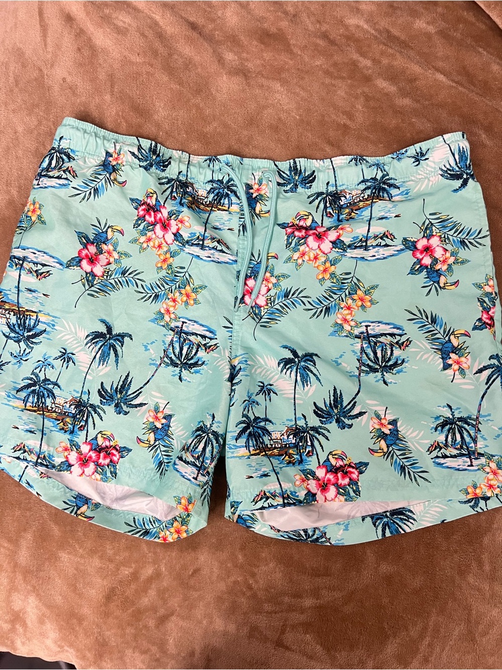 George Aqua Floral Tropical Swim Shorts with Pink Accents